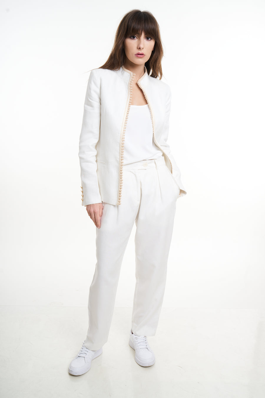 veste femme blanc en lin total look 