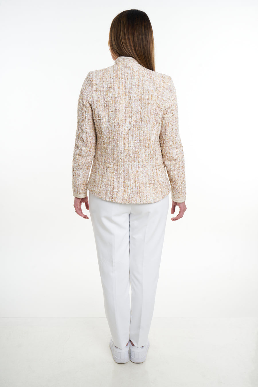 veste tailleur beige tweed pour femmes